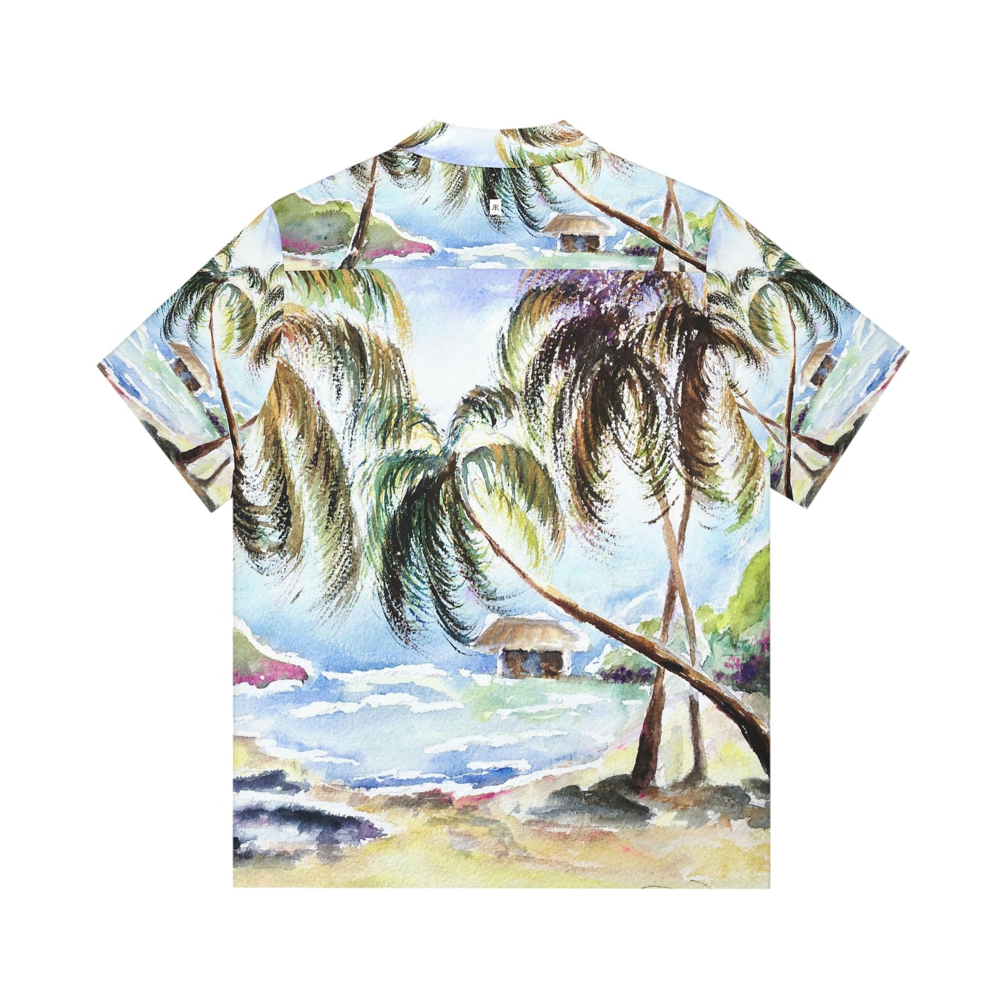 Hawaii espera palmeras originales Hawaiin acuarela paisaje camisa hawaiana para hombre