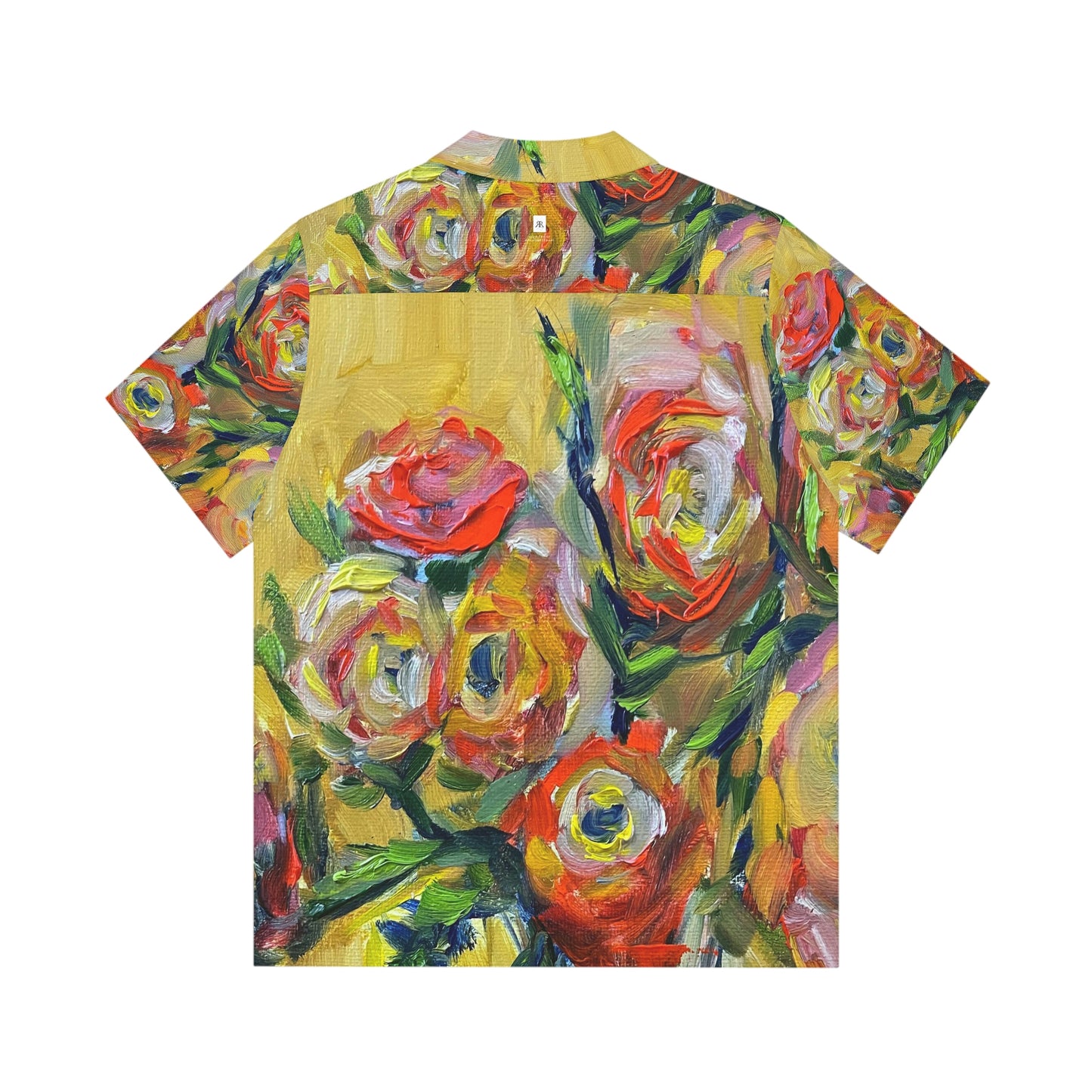 Orange Yellow Roses Original Oil painting Flowers Men's Hawaiian Shirt