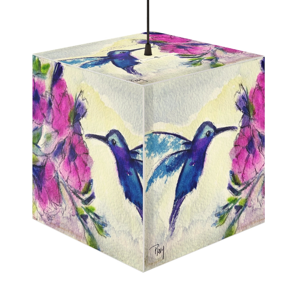 Hummingbird in Pink Tube Flowers Cube Lamp