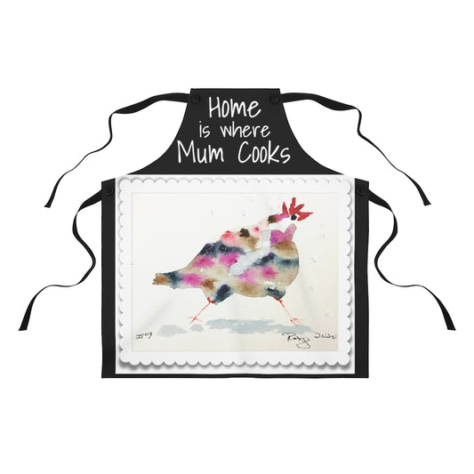 Home is Where Mum Cooks Kitchen Apron  with Original  Rooster Painting