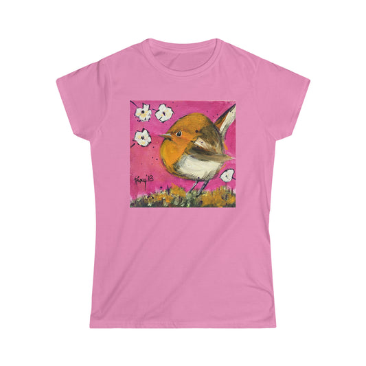 Whimsical Wren Bird Women's Softstyle  Semi-Fitted Tee