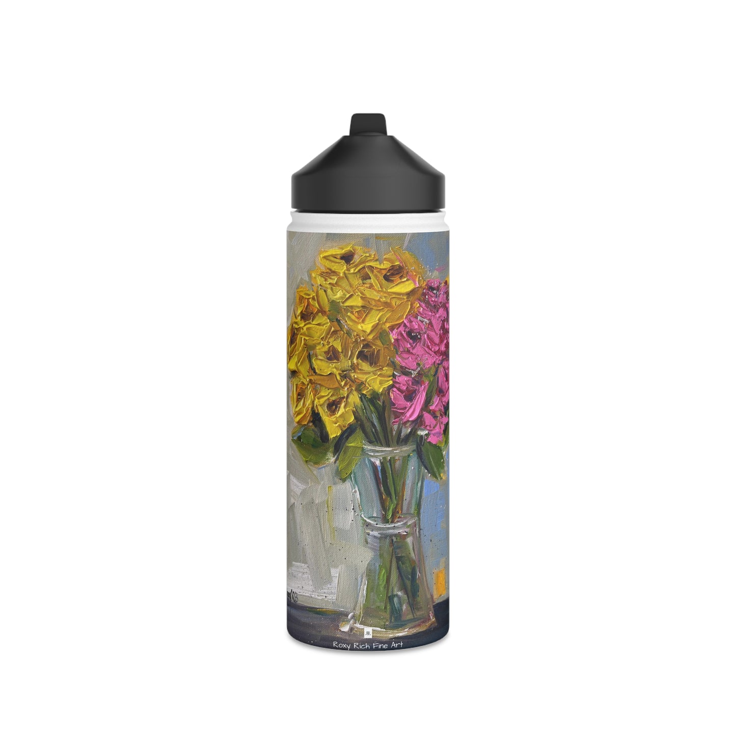 Pink and Yellow Roses in a Vase Stainless Steel Water Bottle, Standard Lid
