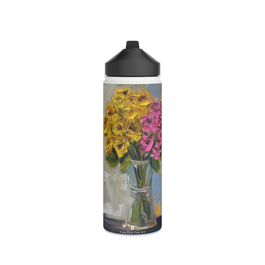 Roses roses et jaunes dans un vase Bouteille d'eau en acier inoxydable, couvercle standard