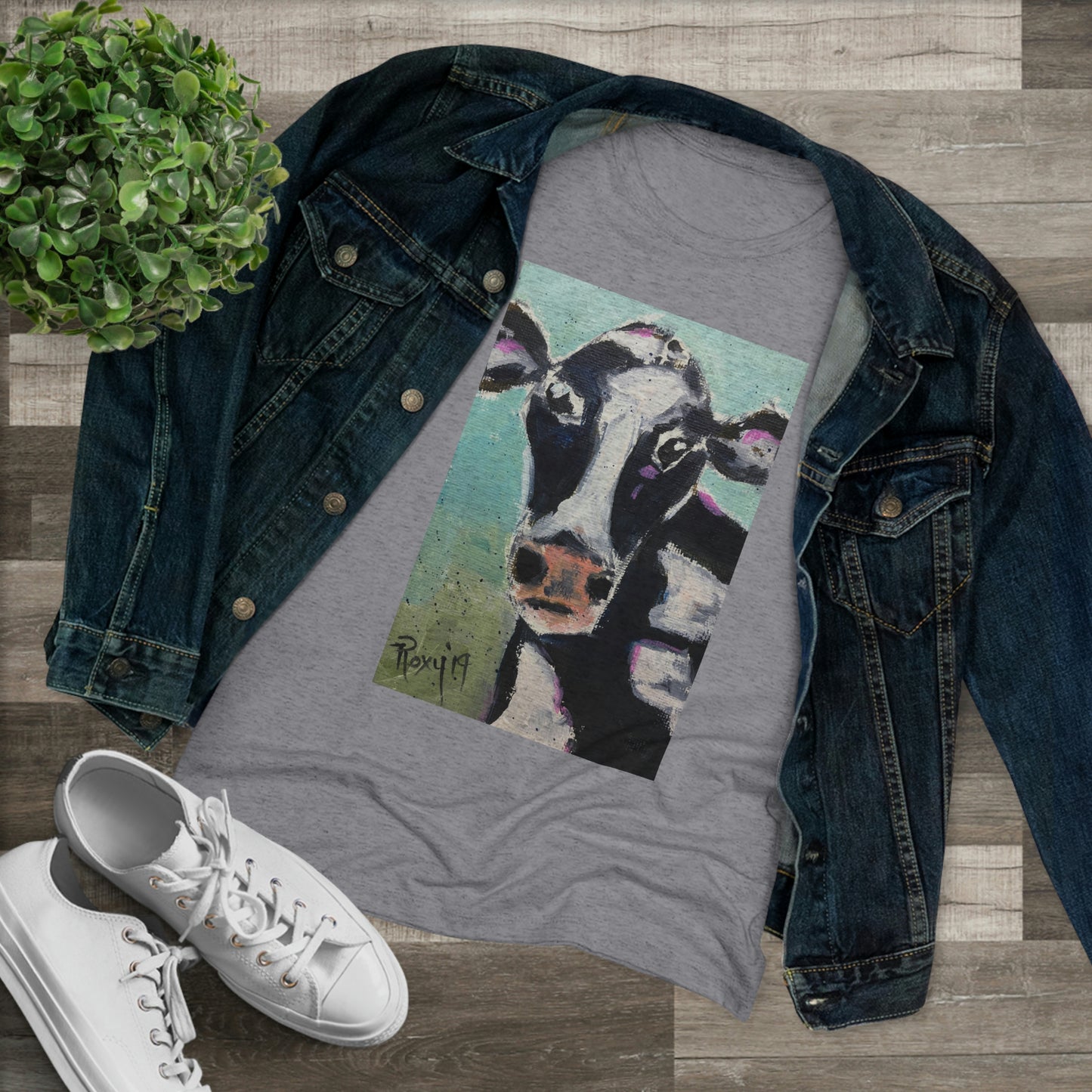 Edna Cow Camiseta ajustada Triblend Tee para mujer