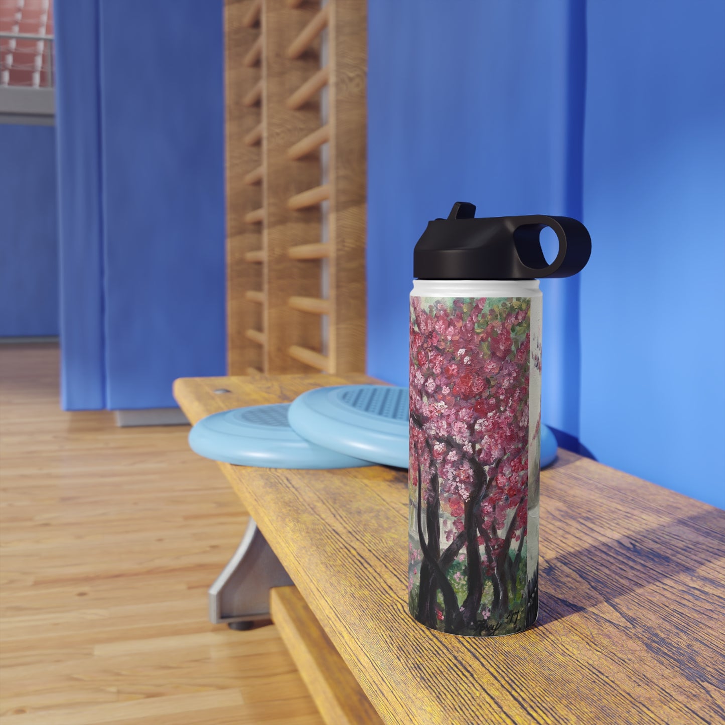 April in Paris Cherry Blossoms Stainless Steel Water Bottle, Standard Lid