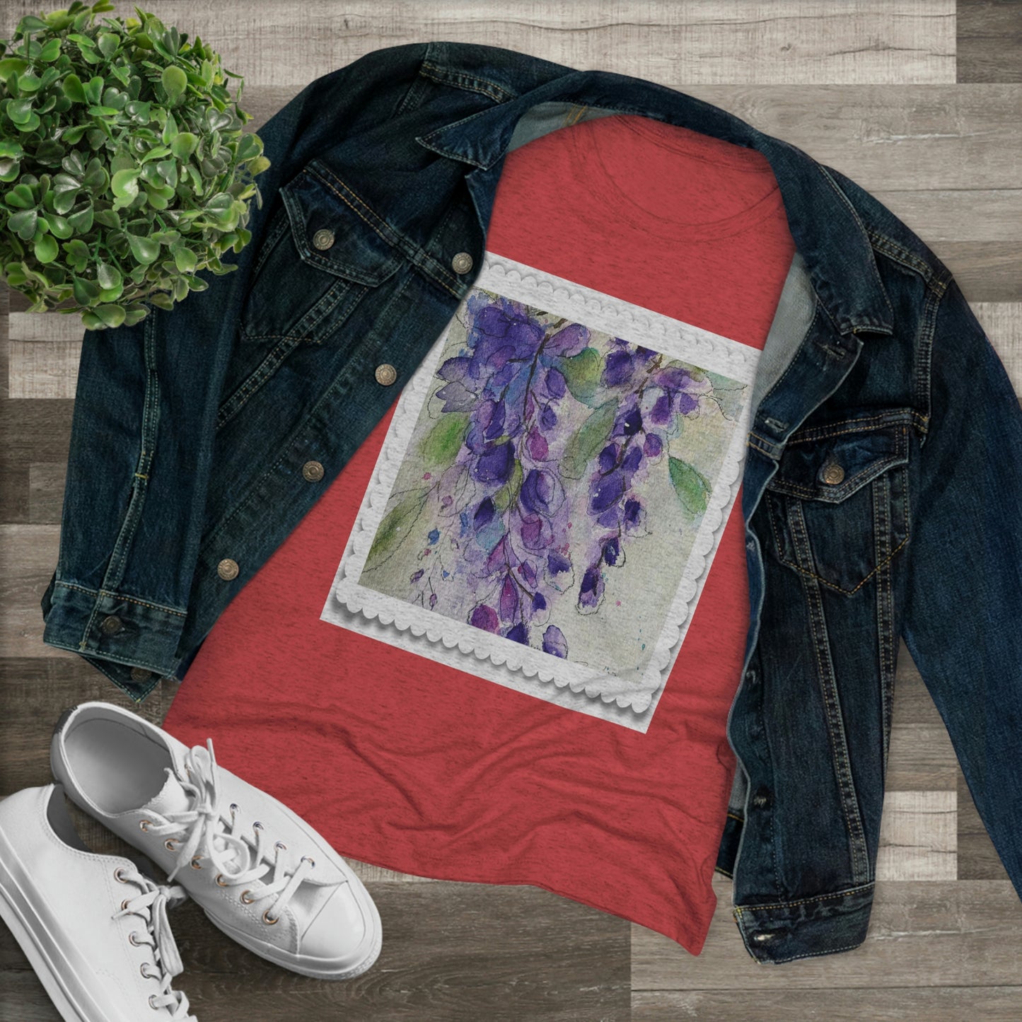 Wisteria Loose Floral Acuarela Camiseta Triblend ajustada para mujer