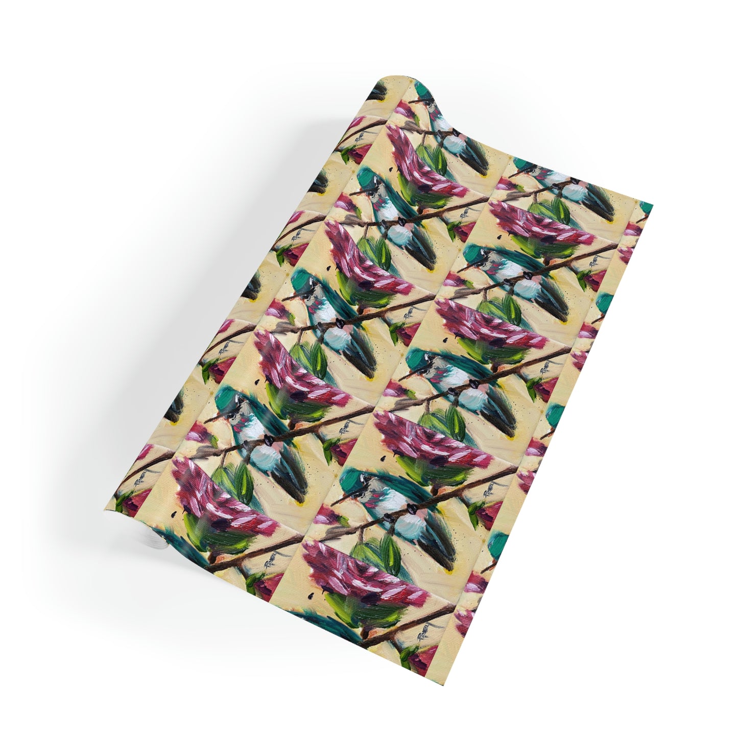 Rollos de papel de regalo con estampado de colibrí en un rosal, 1 pieza