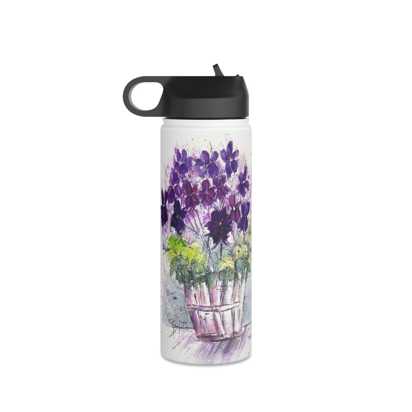 Purple Ivy Geraniums in a Basket Stainless Steel Water Bottle, Standard Lid