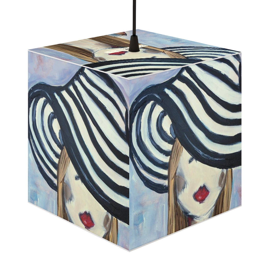 Blonde in a Striped Hat Cube Lamp