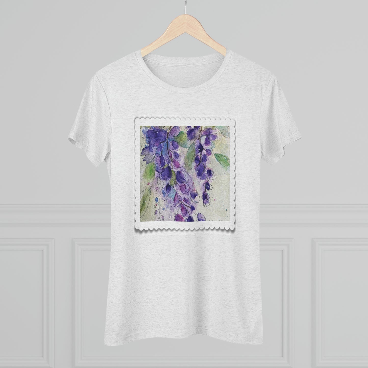 Wisteria Loose Floral Acuarela Camiseta Triblend ajustada para mujer