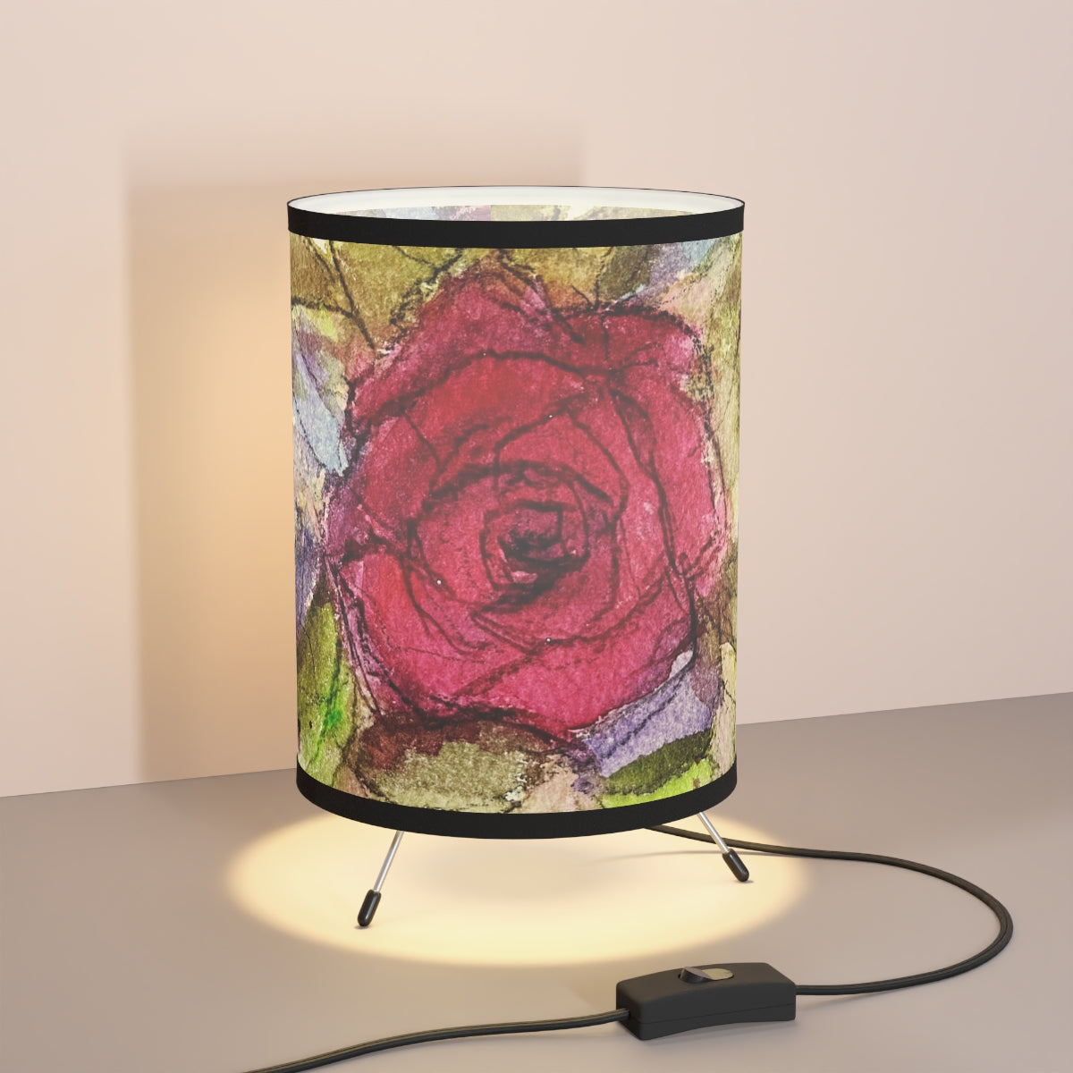 Lampe trépied peinture Rose rouge