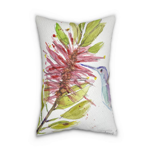 Hummingbird with Bottle Brush Lumbar Pillow