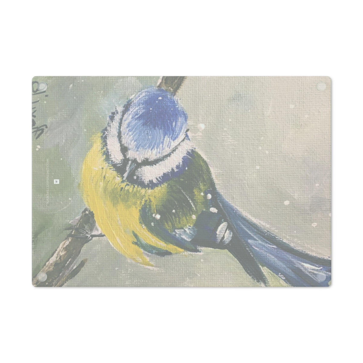 Blue Tit in Snow Glass Cutting Board