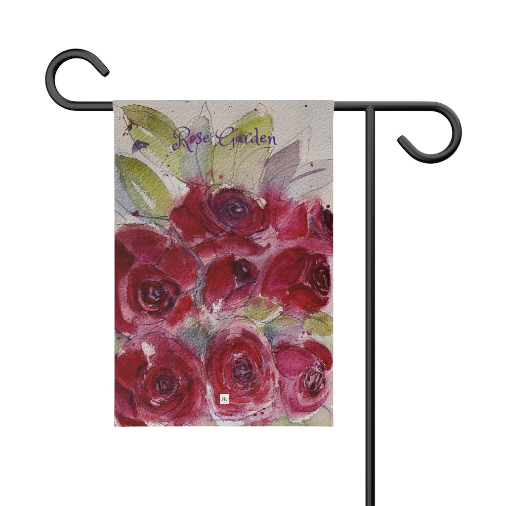 Rose Garden Original Suelto Floral Acuarela Rosas Rojas impresas en una pancarta de jardín