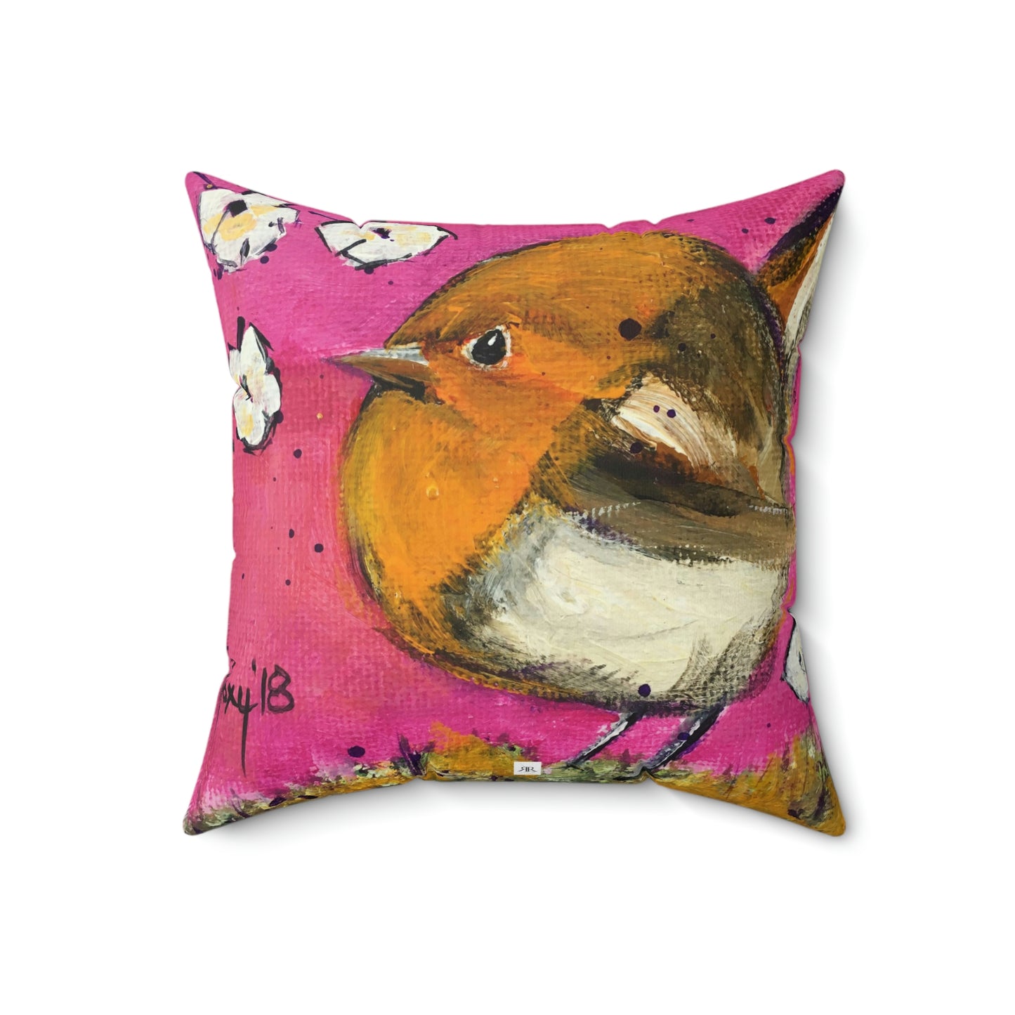 Whimsical Wren Bird Indoor Spun Polyester Square Pillow