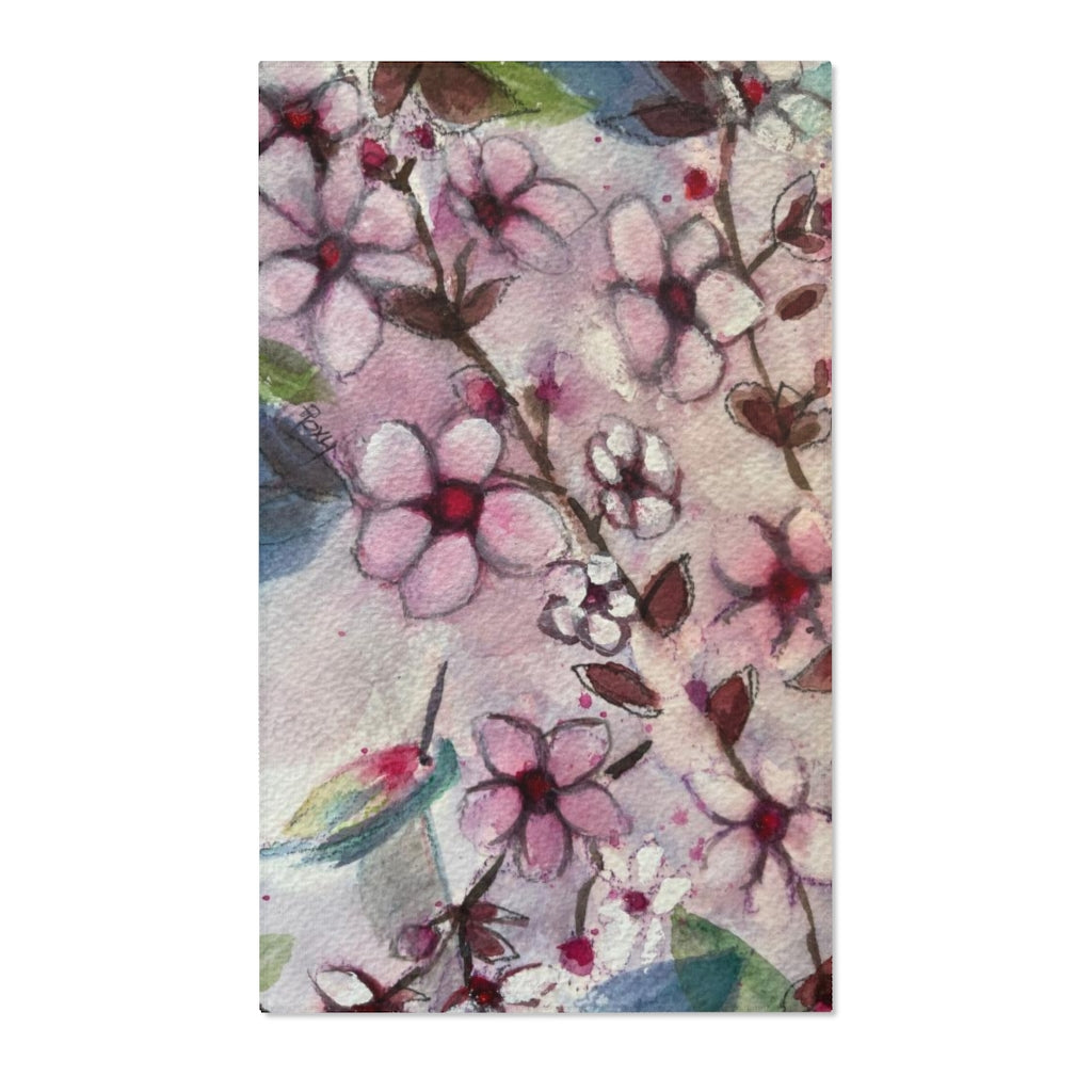 Hummingbird in Cherry Blossoms Area Rug