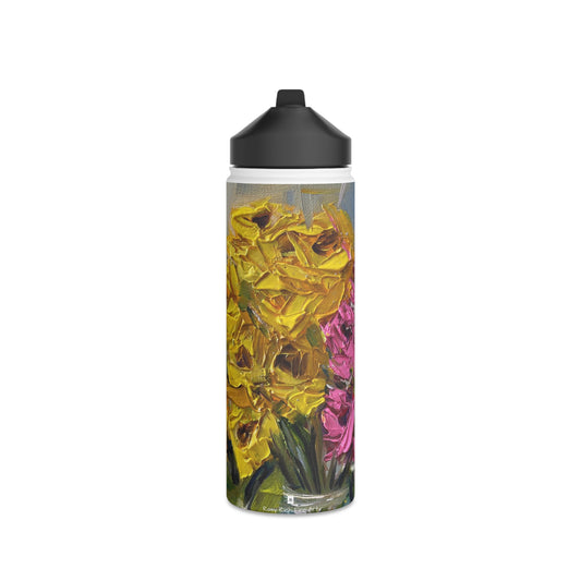 Pink and Yellow Roses (Art) Stainless Steel Water Bottle, Standard Lid