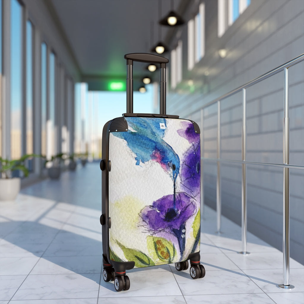"Hummingbird in Purple Tube Flowers" Carry on Suitcase