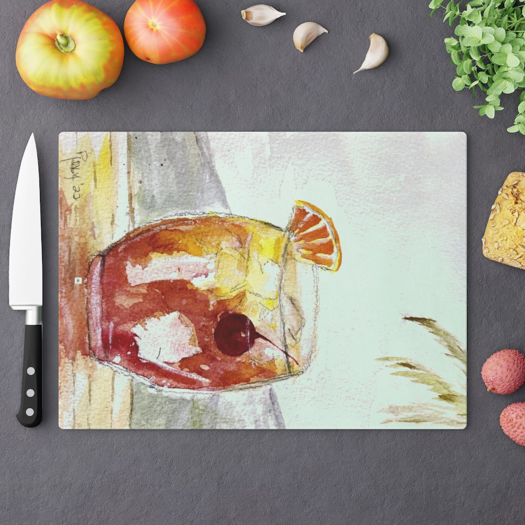 Summer Cocktail by the Beach Glass Cutting Board
