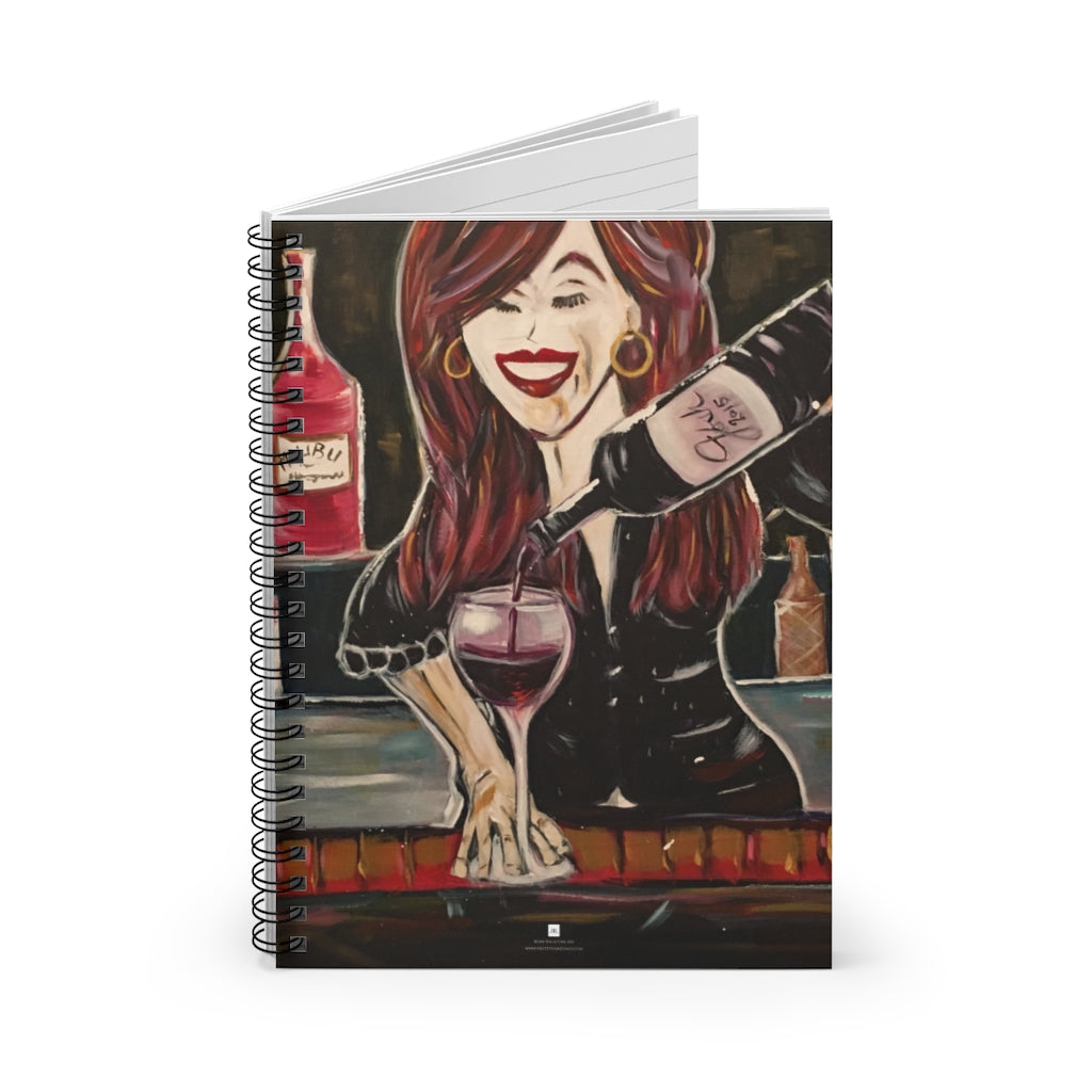 "Sassy Notes" Female Bartender Pouring Wine  Spiral Notebook