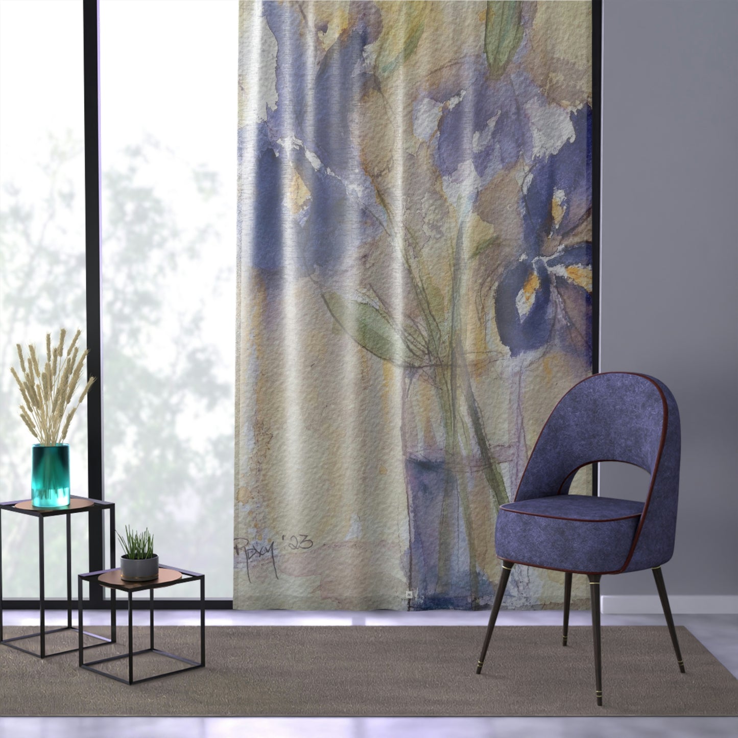 Purple Irises 84 x 50 inch Sheer Window Curtain