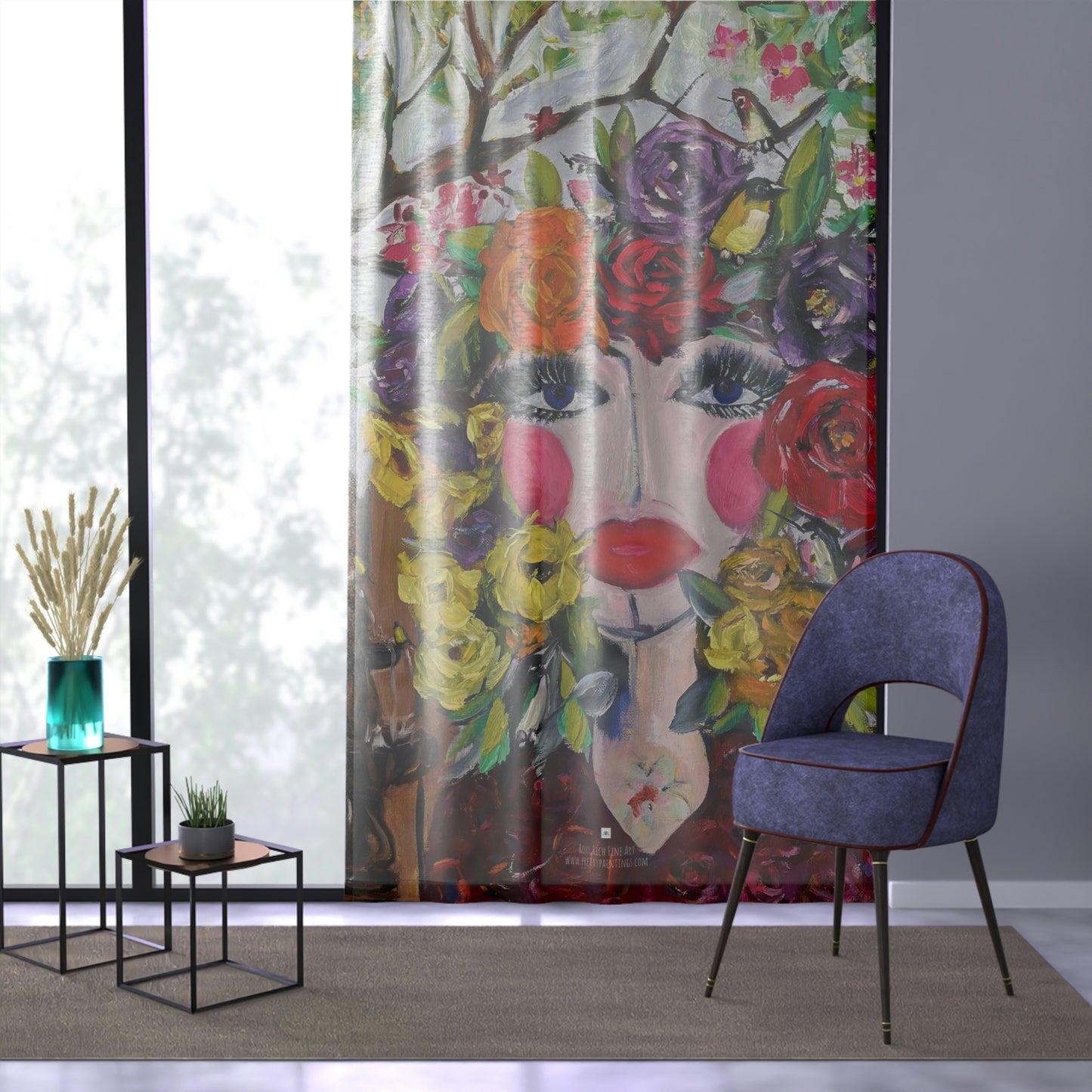 Birds and Blossoms 84 x 50 inch Sheer Window Curtain