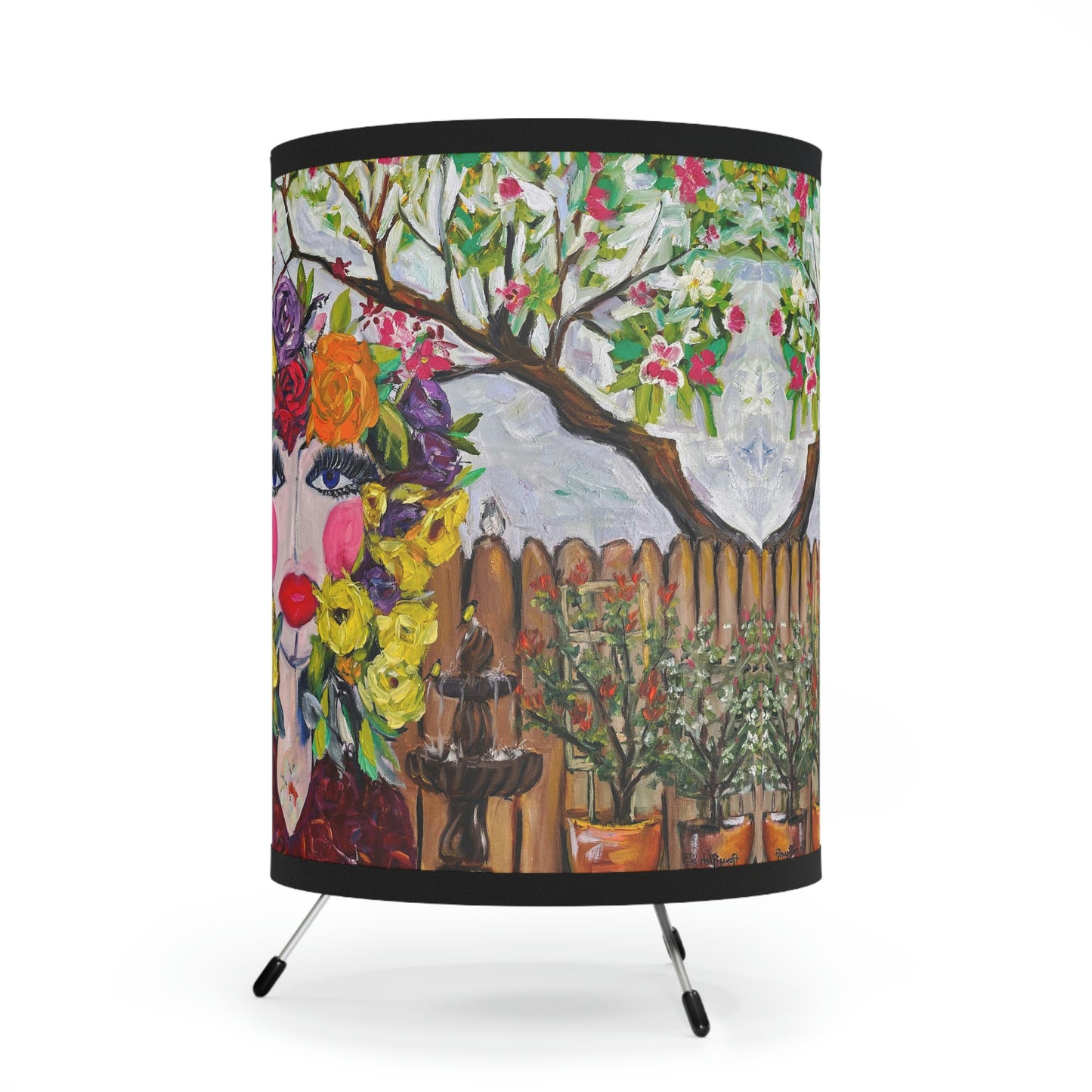 Birds and Blossoms Tripod Lamp