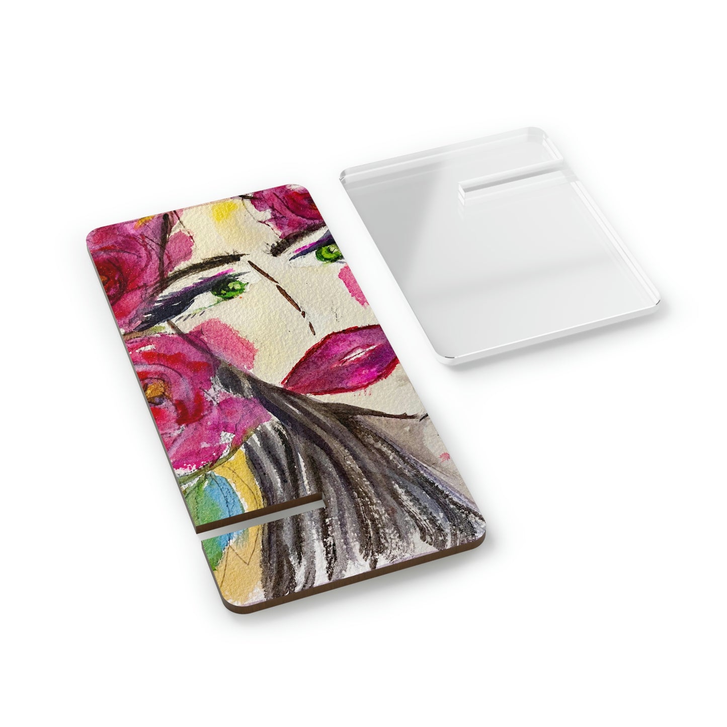 Brunette with Roses "uh-huh" Phone Stand