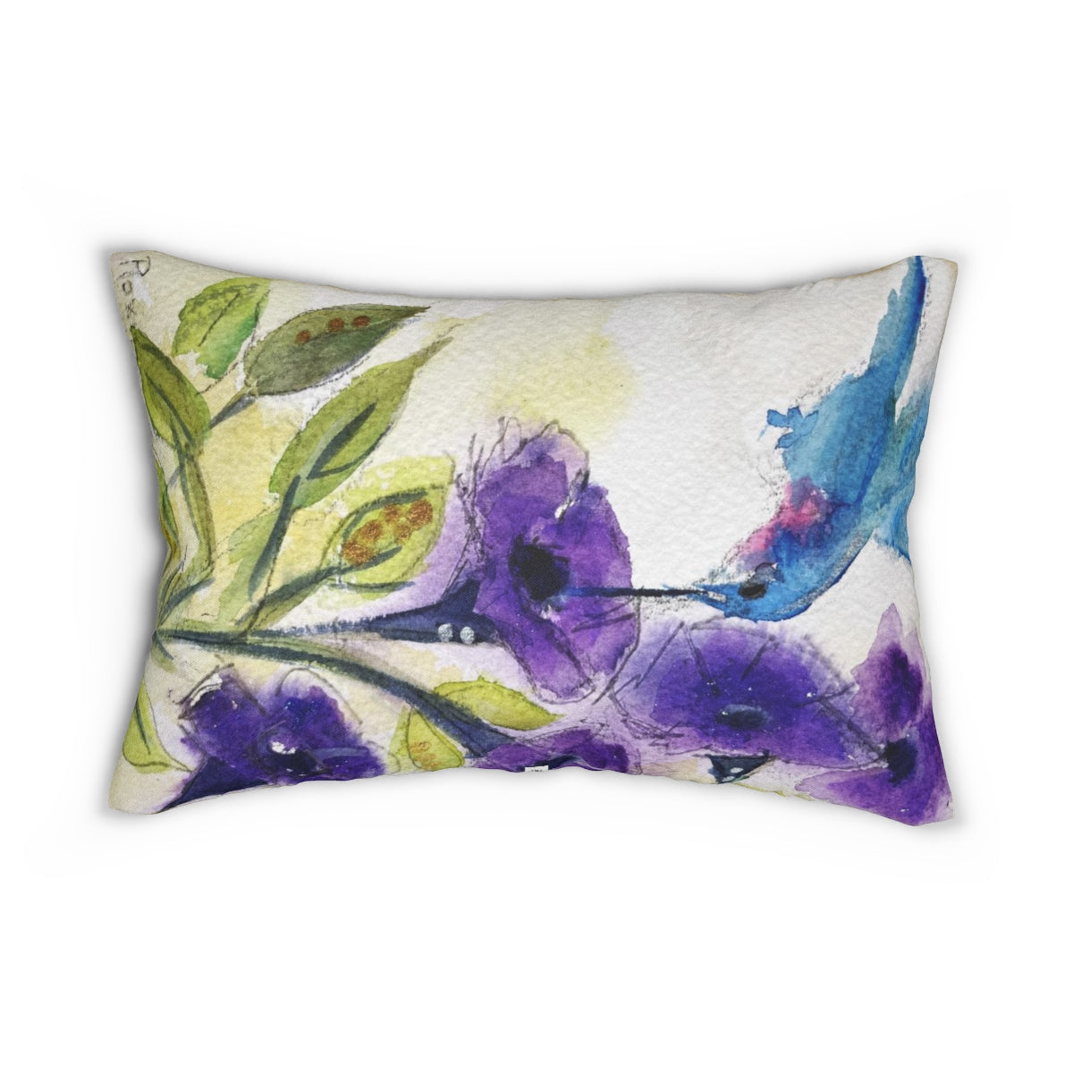 Coussin lombaire colibri dans la vigne de trompette pourpre