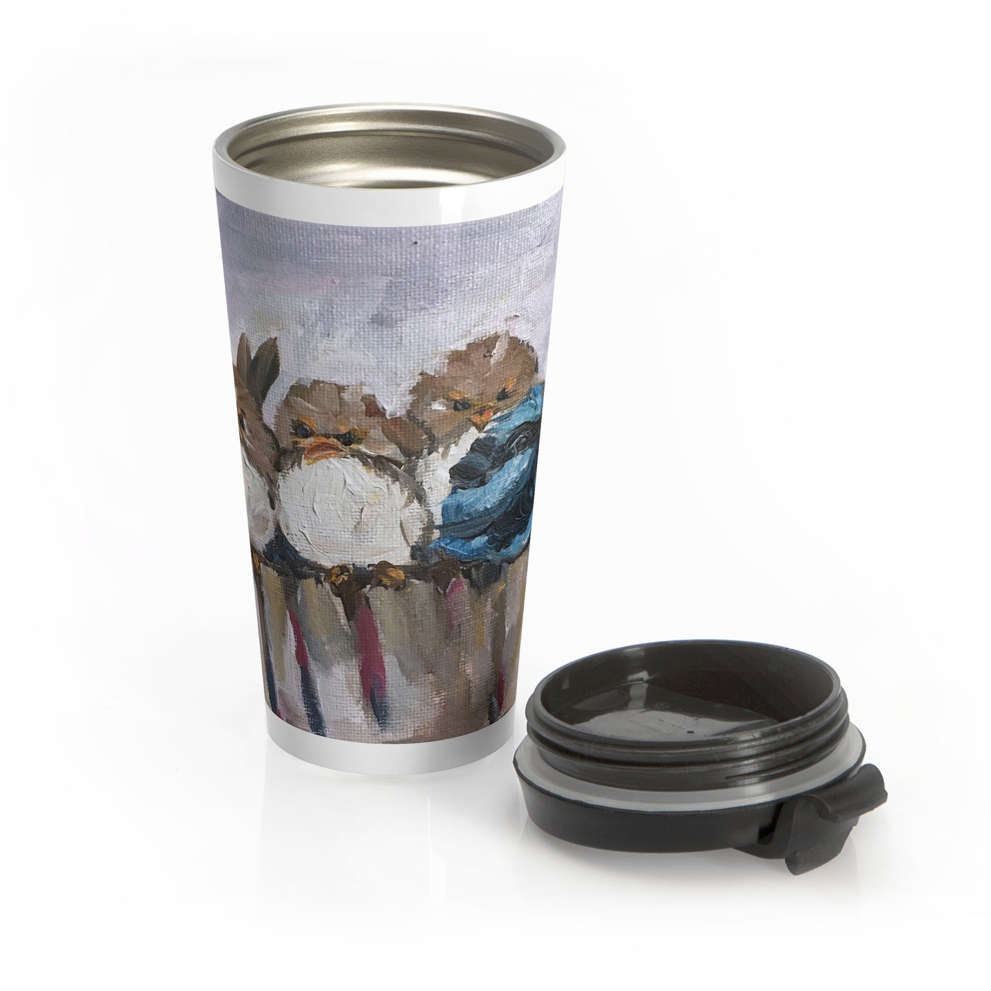 Taza de viaje de acero inoxidable Grumpy Morning Fairy Wren Birds