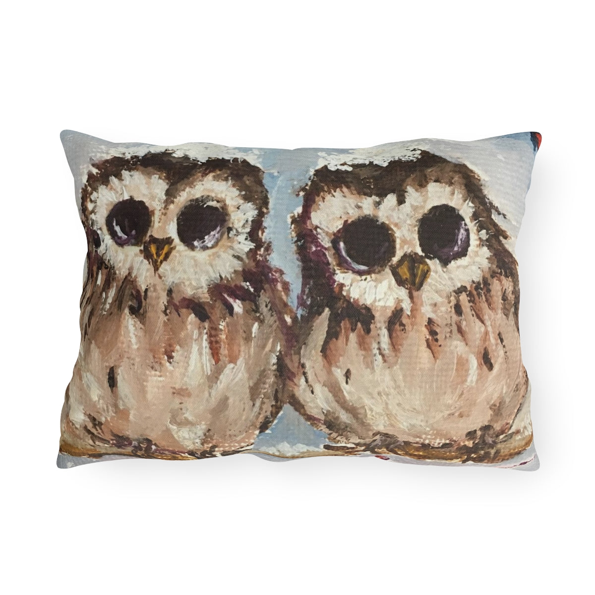 Adorable Baby Owls in Snow Outdoor Pillows