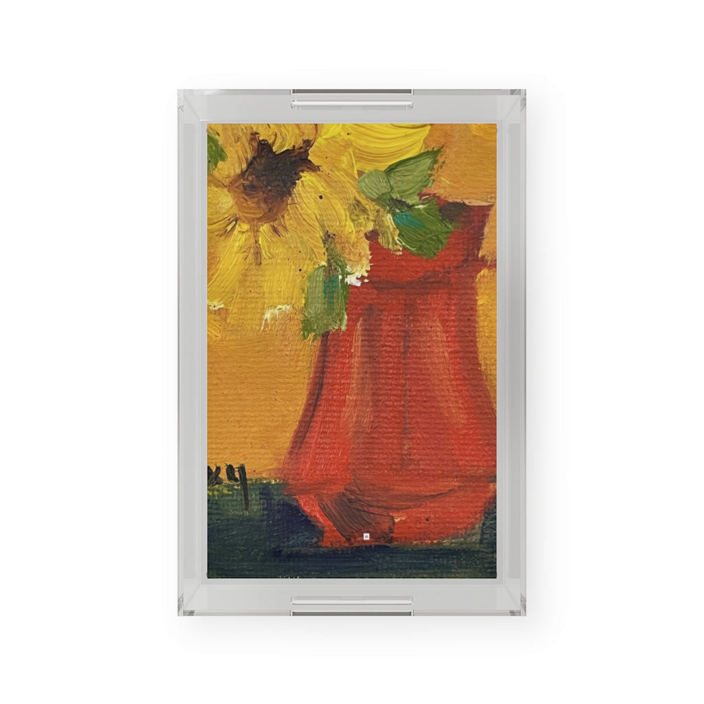 Sunflower in a Red Pitcher Acrylic Serving Tray