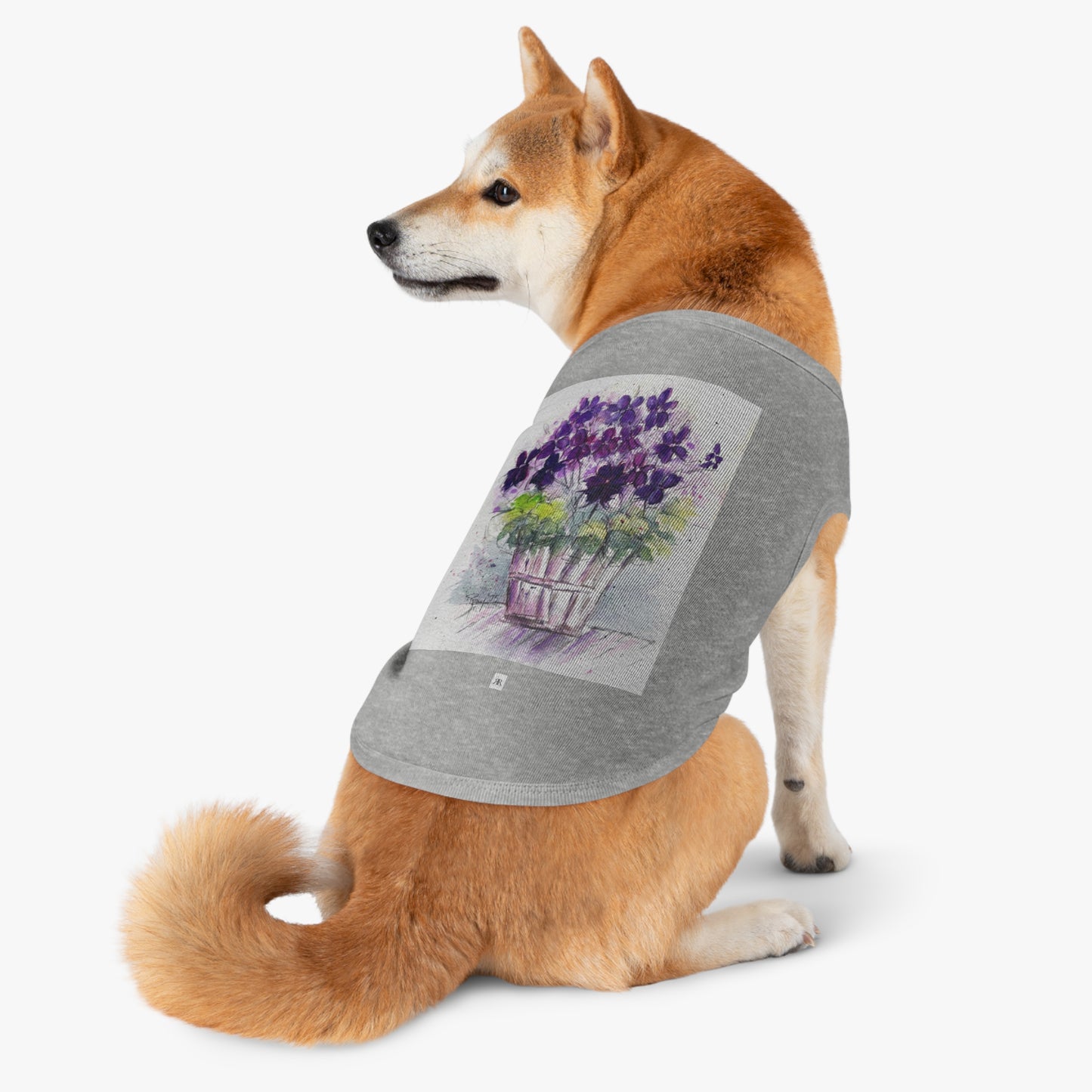 Camiseta sin mangas para perro con geranios de hiedra morada