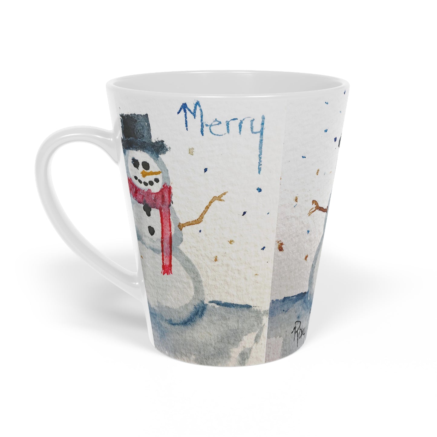 Taza de café con leche Merry Snowman, 12 oz