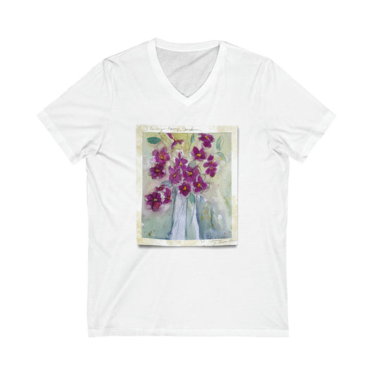 Pink Wildflowers Vintage Paper-Camiseta de manga corta con cuello en V unisex