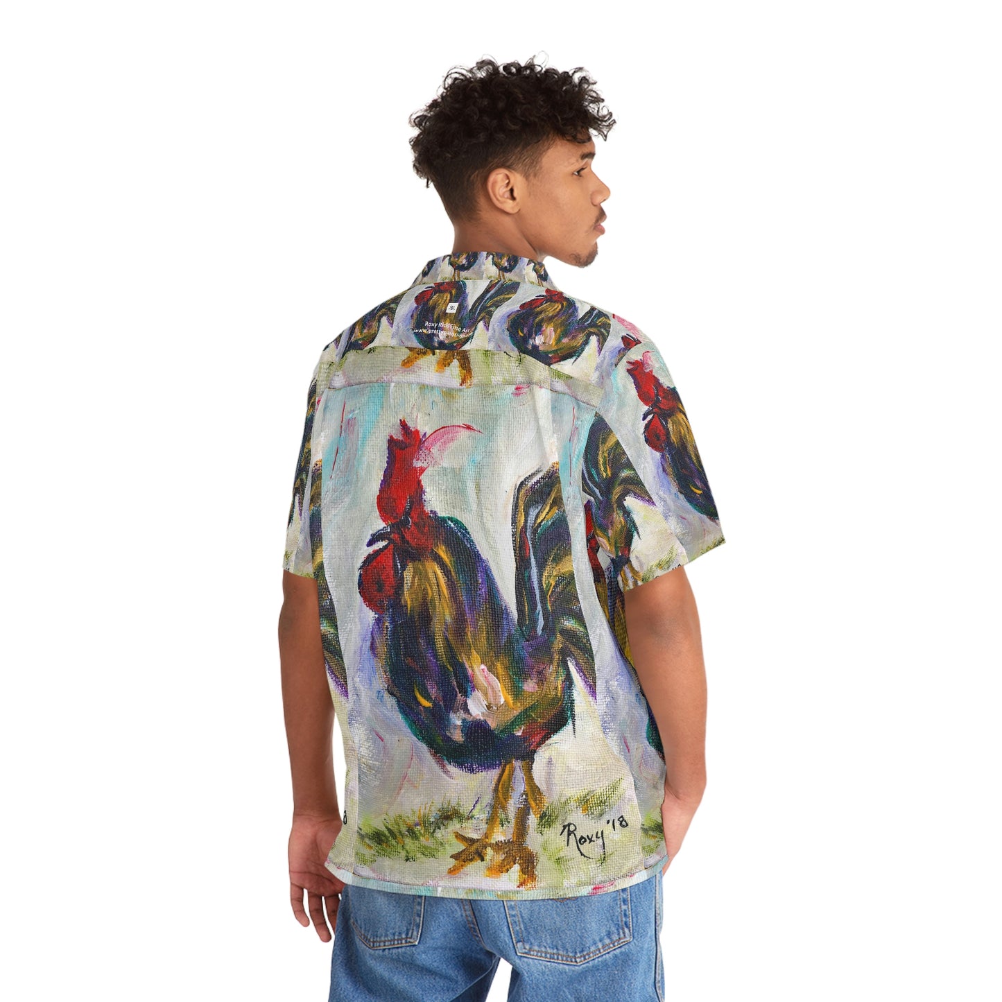 Barnyard Bully Original Gallo Pintura Camisa hawaiana para hombre