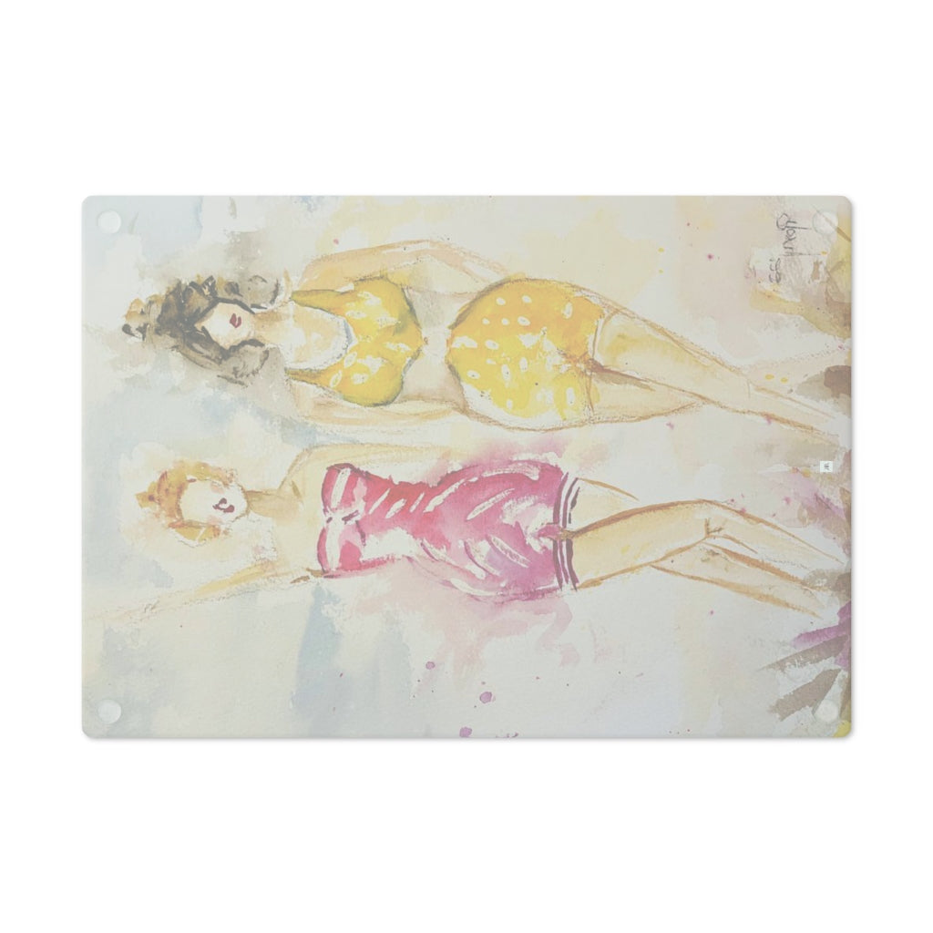Back in the Day Beach Babes Glass Cutting Board