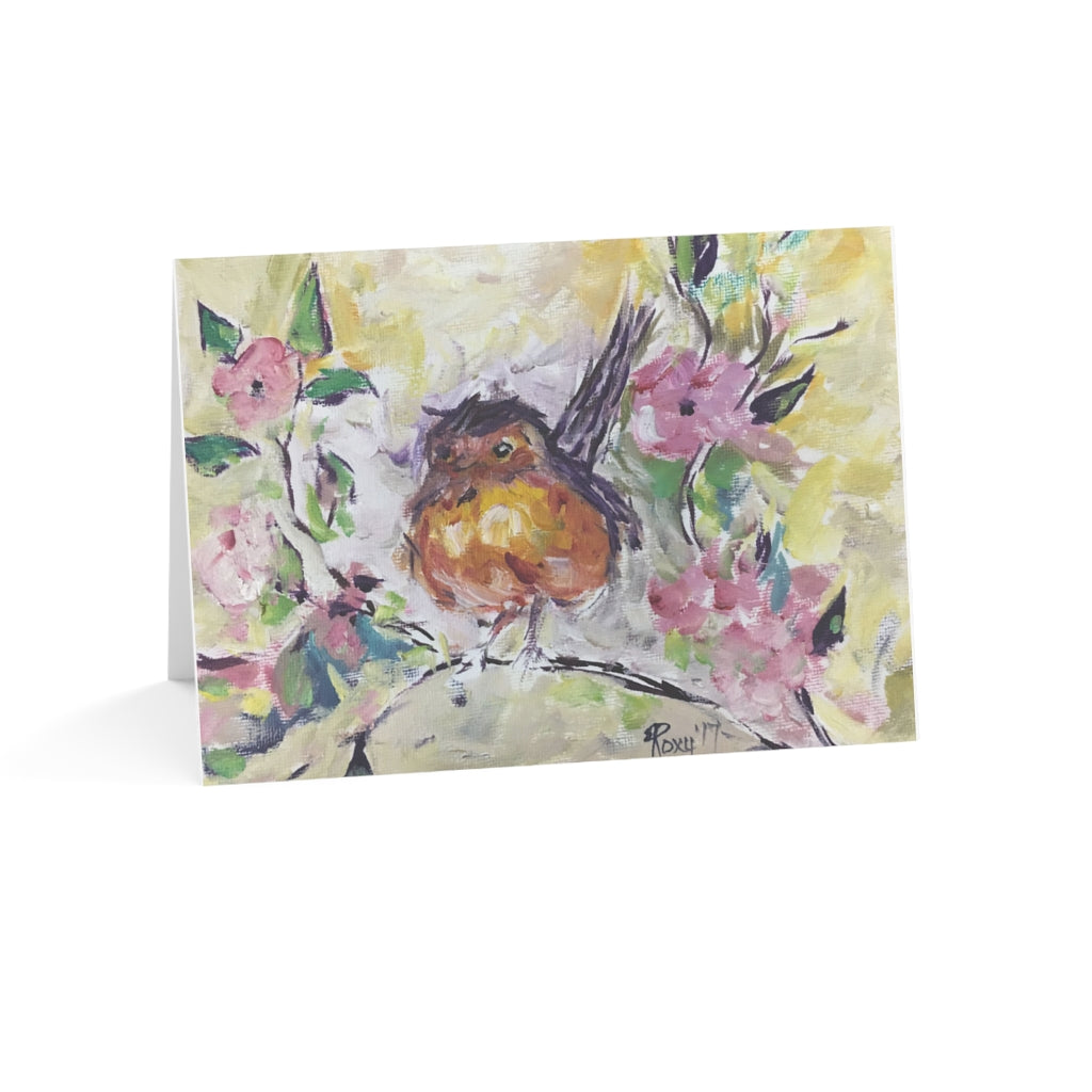 Robin in Cherry Blossoms Folded Greeting Cards