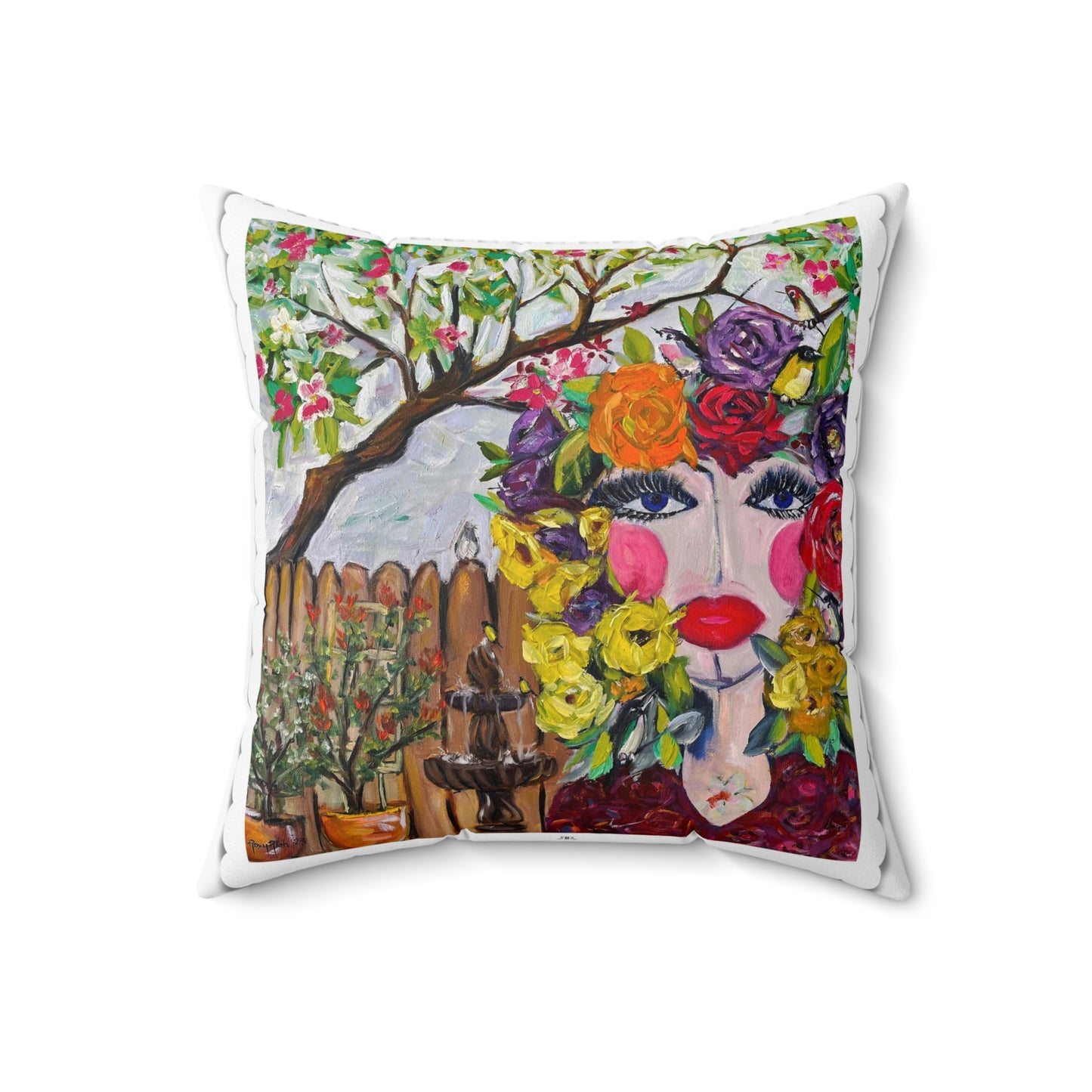 Birds and Blossoms Indoor Spun Polyester Square Pillow