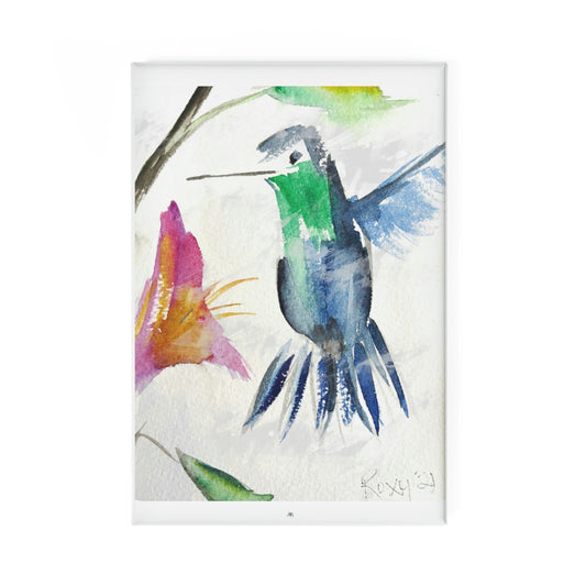 Aimant bouton colibri bleu, rectangle