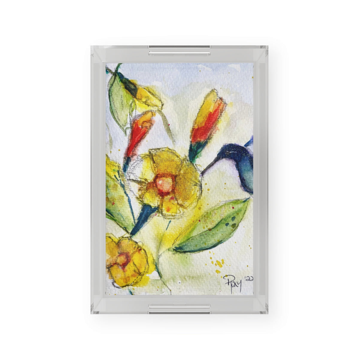 Hummingbird in Yellow Tube Flowers Acrylic Tray