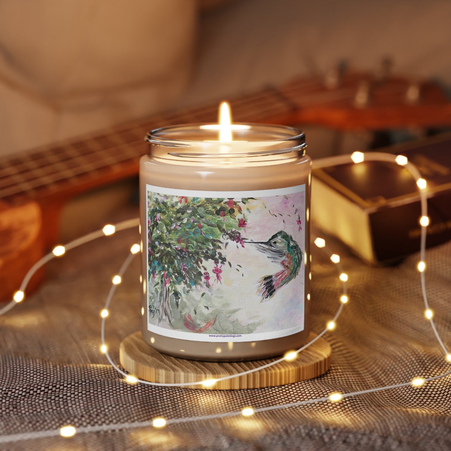 Hummingbird with Fuchsias Loose Floral Watercolor Candle