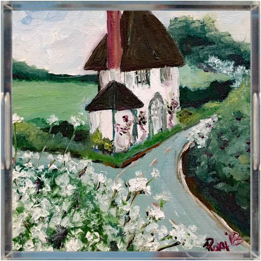 English Countryside "The Round House" Square Acrylic Tray
