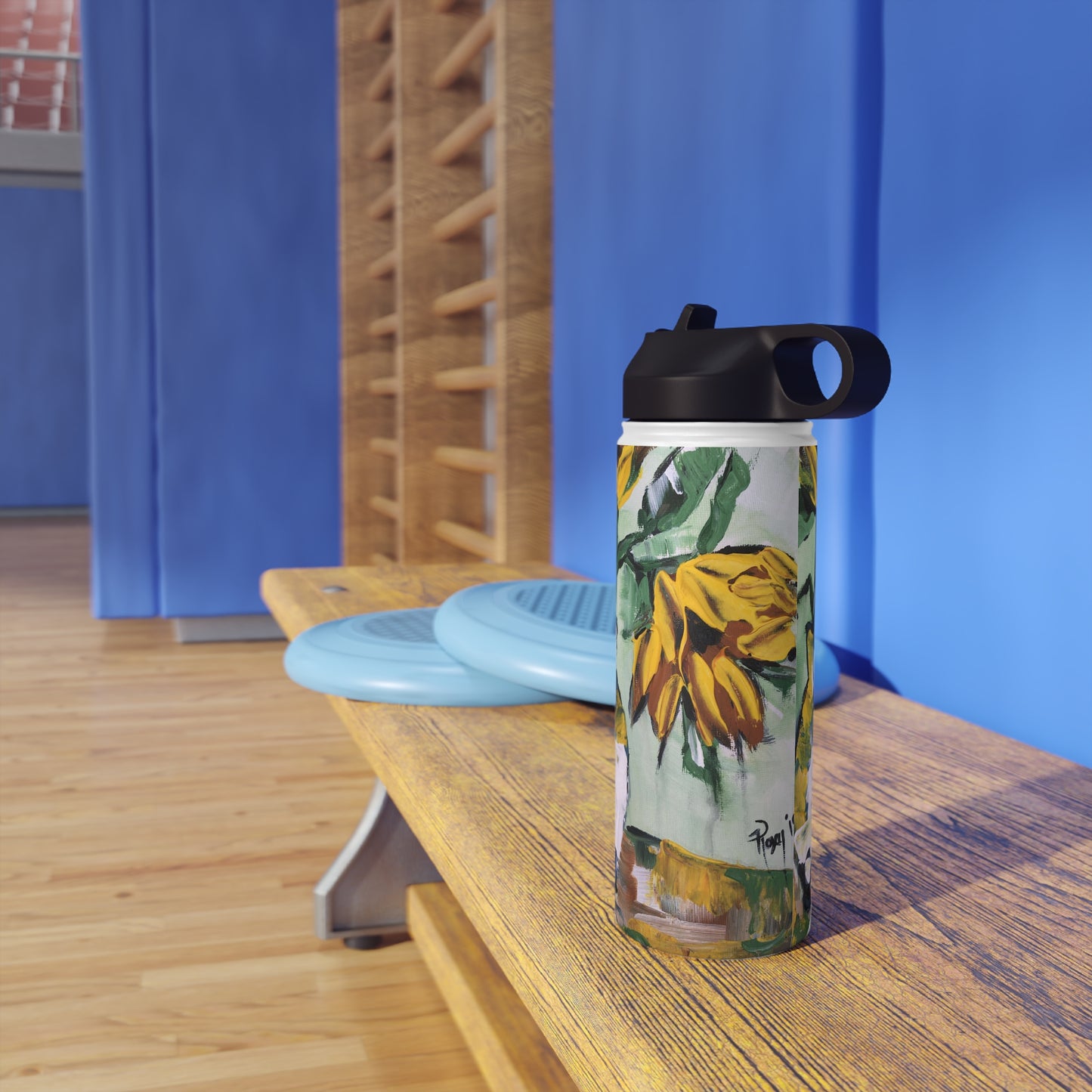 Sunflowers in a White Vase Stainless Steel Water Bottle, Standard Lid