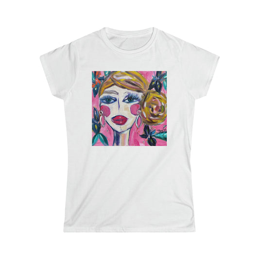 Lady with Irises Camiseta semiajustada Softstyle para mujer