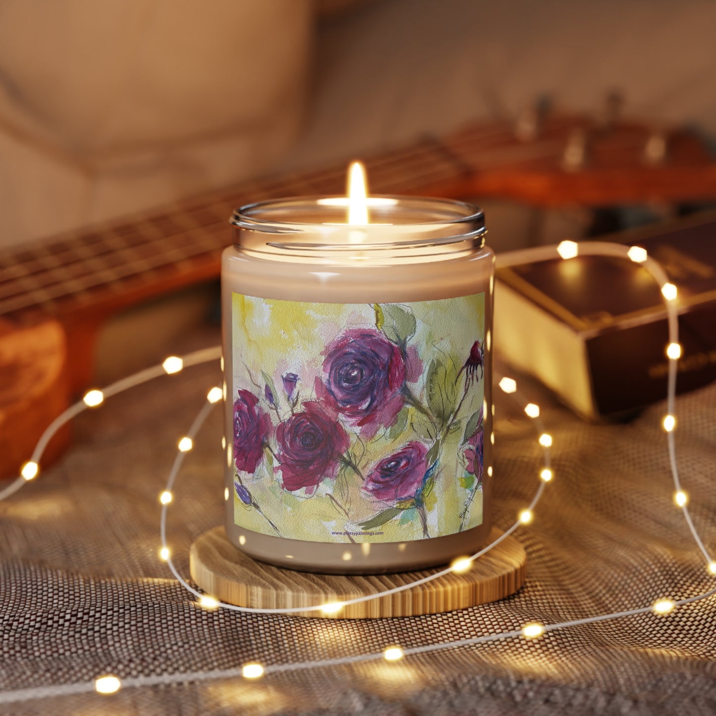 Fluffy Red Roses Loose Floral Watercolor Candle