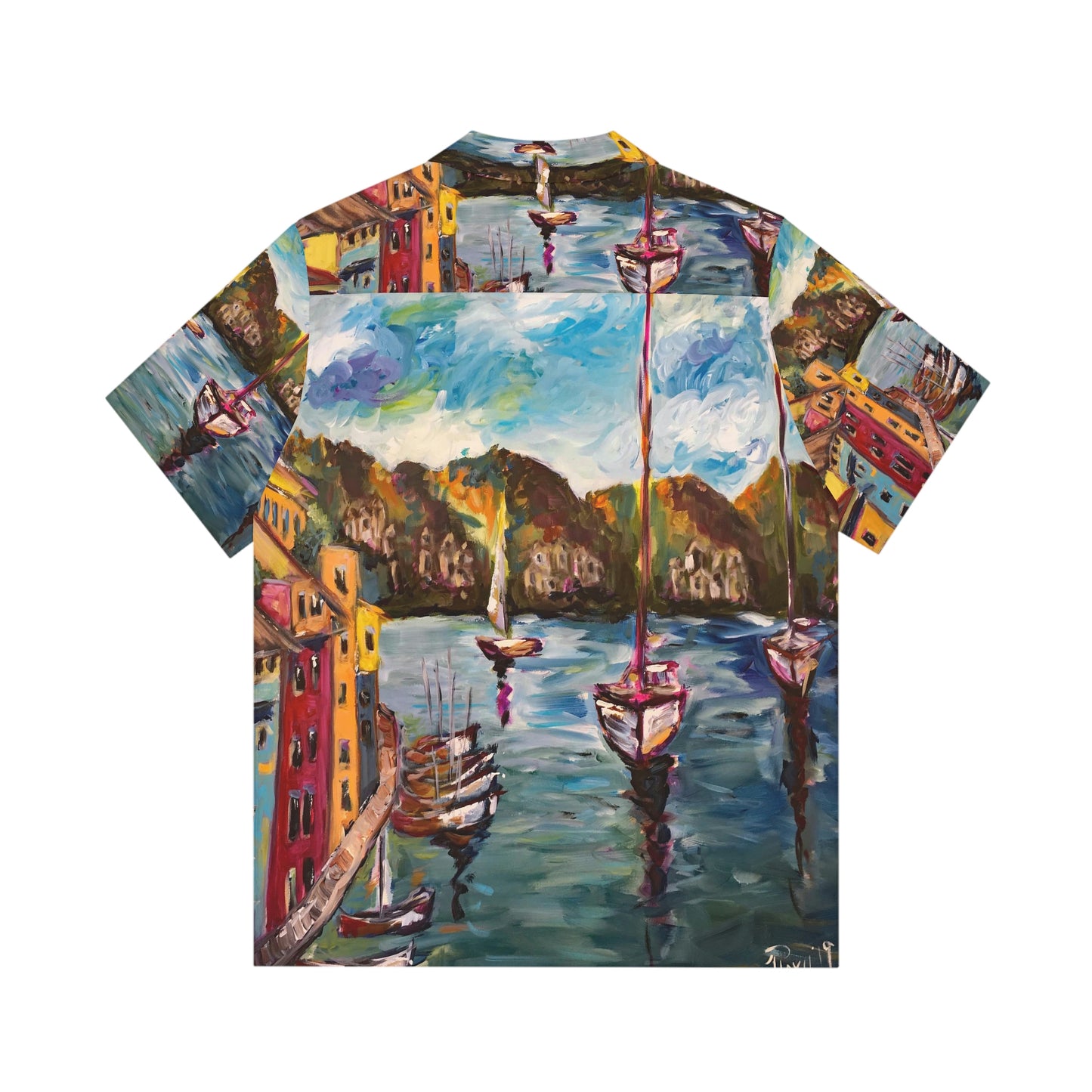 Portofino Harbor Italy Original Seascape Men's Hawaiian Shirt