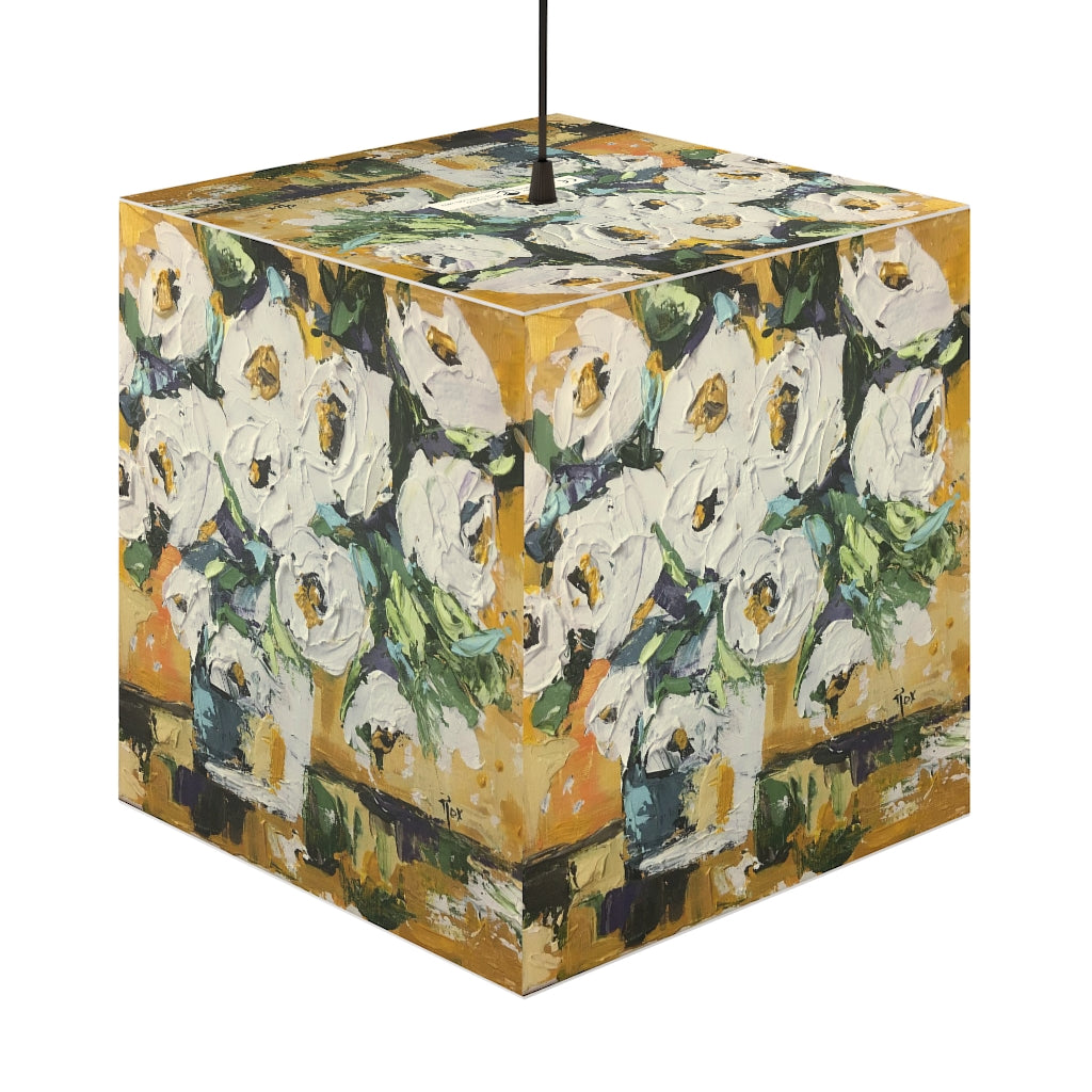Shabby Roses in Gold Cube Lamp