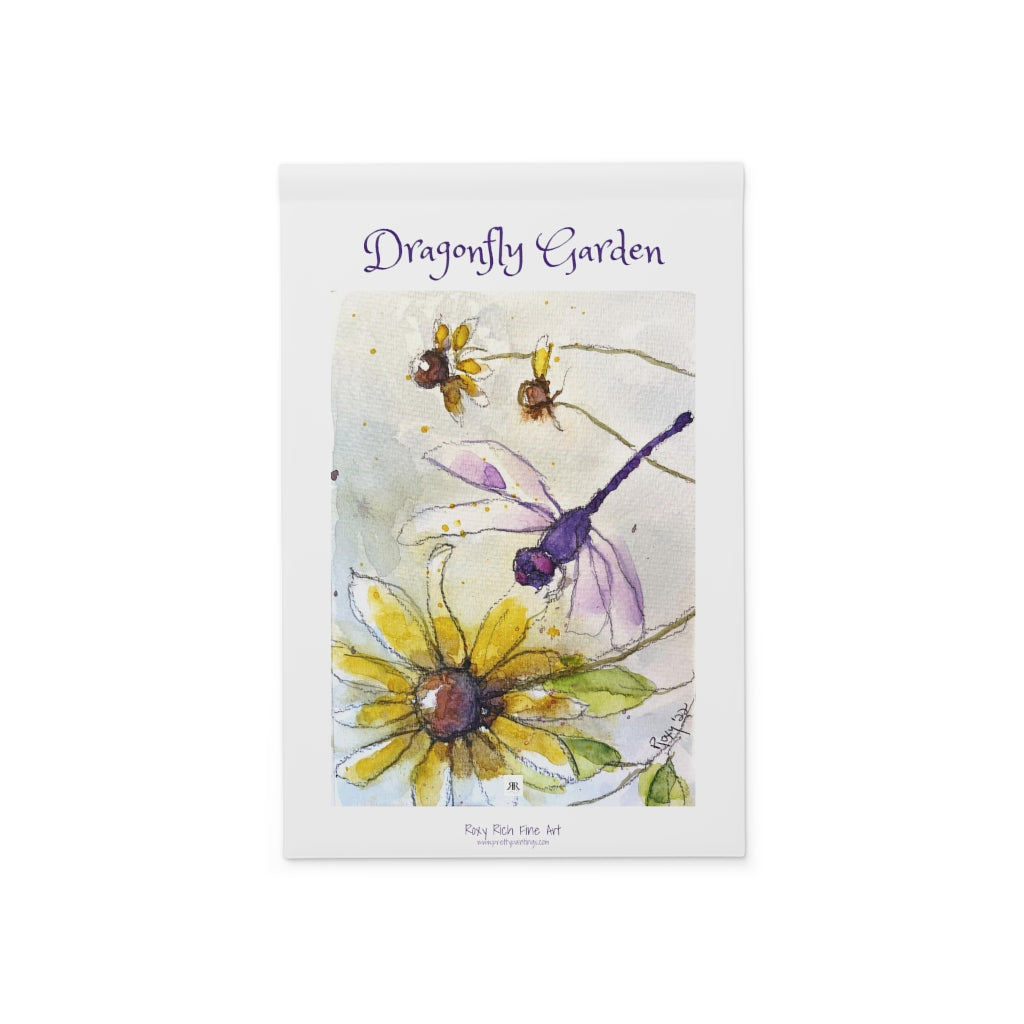 Purple Dragonfly Garden Original Loose Floral Watercolor Purple Dragonfly on a Coneflower painting printed on a Garden Banner