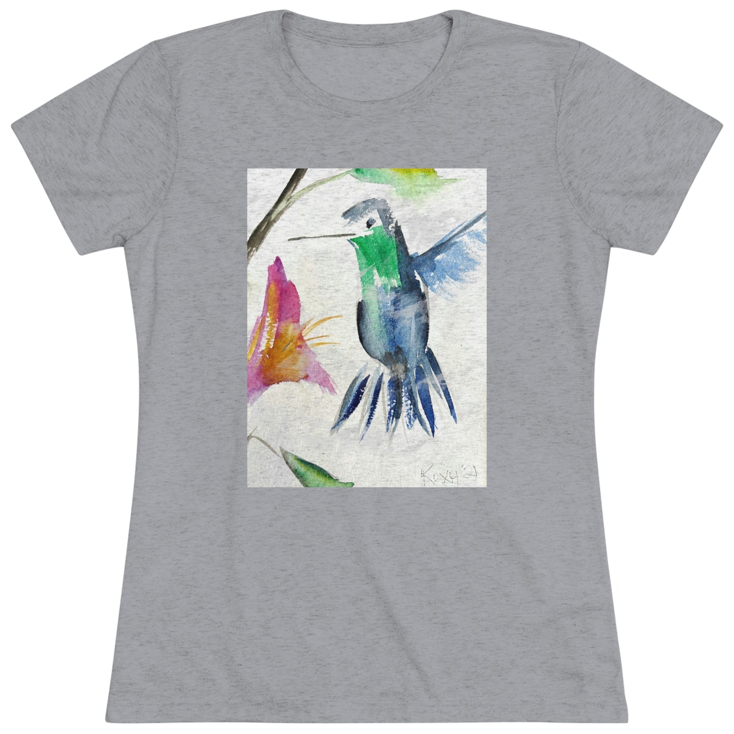 Floaty Hummingbird (image on front) Women's fitted Triblend Tee  tee shirt